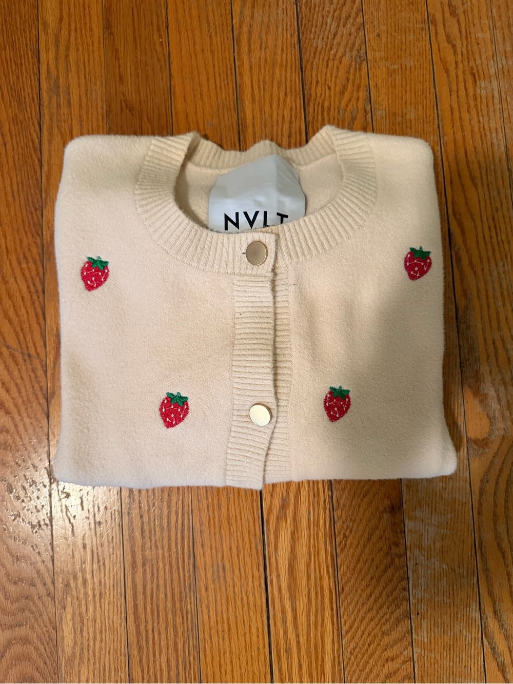 Anthropology NVLT Cream Cardigan with Red Strawberry Embroidery NWOT - Picture 3 of 8